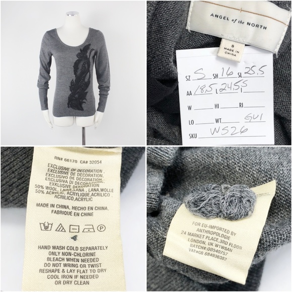 Anthropologie Torie Lace Beads Grey Wool Sweater S - Picture 8 of 8